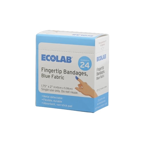 Ecolab®  Fingertip Bandages, Blue Fabric 50225-01-14, 25 Per Box, Reorder No. 24A